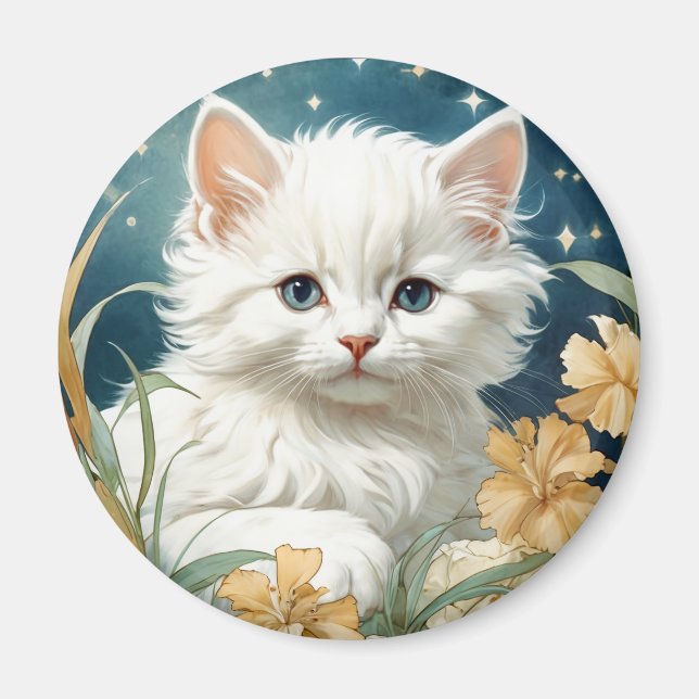 Alphonse Mucha Art nouveau Kitten Magnet (Framsidan)