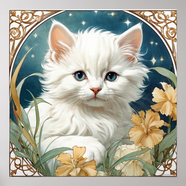 Alphonse Mucha Art nouveau Kitten Poster (Framsidan)