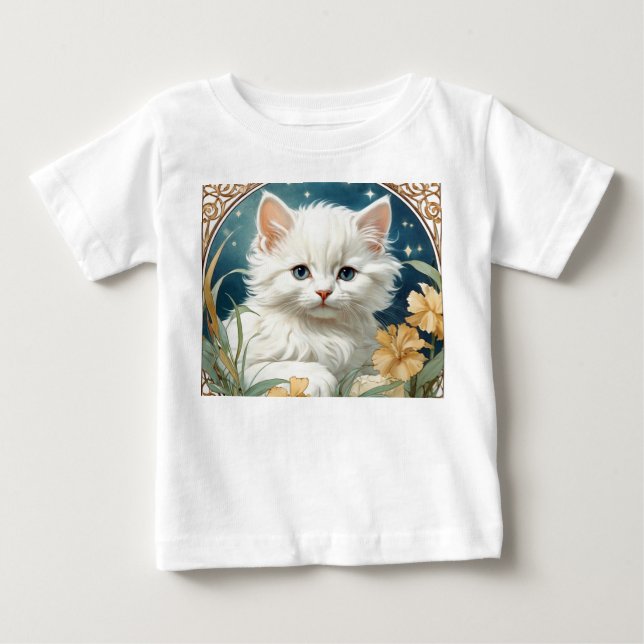 Alphonse Mucha Art nouveau Kitten T Shirt (Framsida)