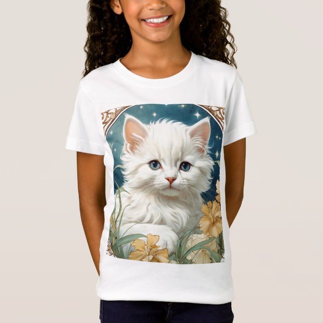 Alphonse Mucha Art nouveau Kitten T Shirt (Framsida)
