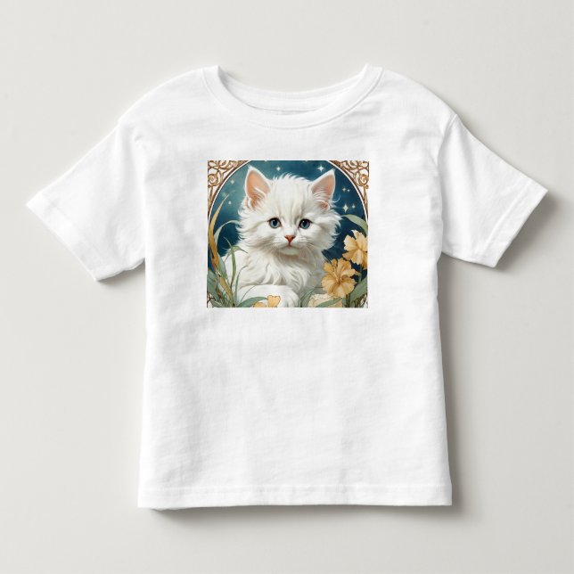 Alphonse Mucha Art nouveau Kitten T Shirt (Framsida)