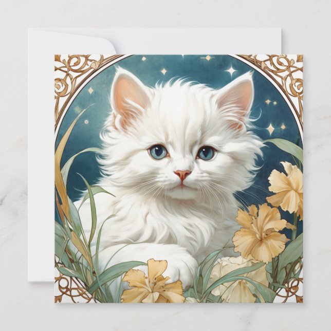 Alphonse Mucha Art Nouveau Kittens Inbjudningar (Framsida)