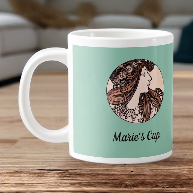 Alphonse Mucha Art nouveau kvinna med blommor Jumbo Mugg (Skapare uppladdad)