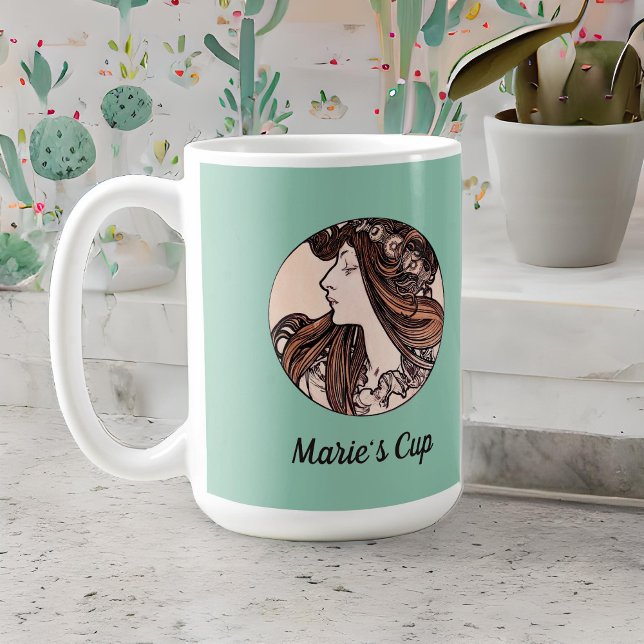 Alphonse Mucha Art nouveau kvinna med blommor Kaffemugg (Skapare uppladdad)