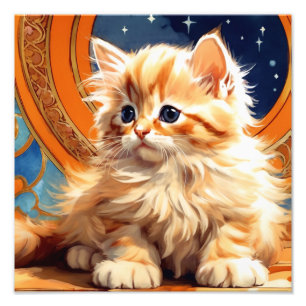 Alphonse Mucha Art nouveau Orange Cat Fototryck