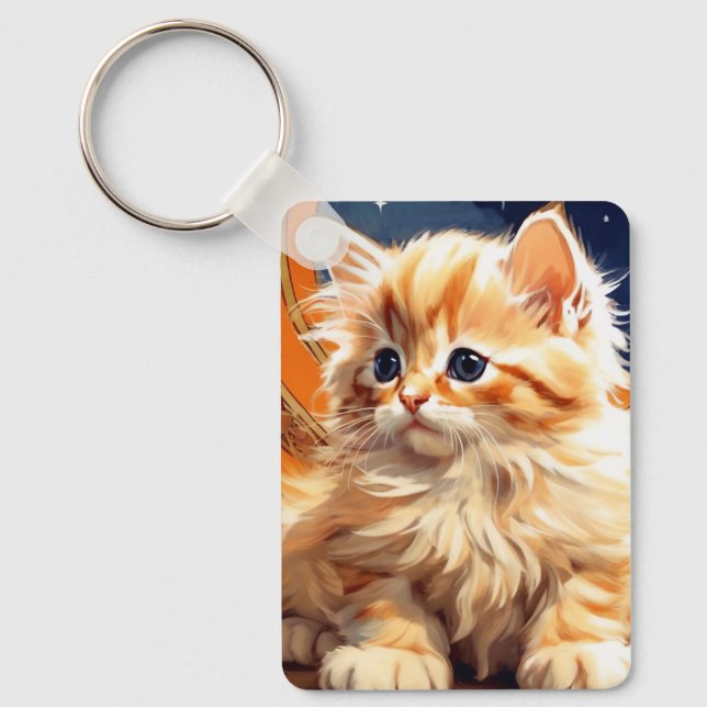 Alphonse Mucha Art nouveau Orange Cat Nyckelring (Framsida)