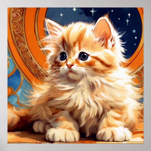 Alphonse Mucha Art nouveau Orange Cat Poster (Framsidan)