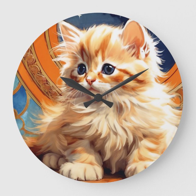 Alphonse Mucha Art nouveau Orange Cat Stor Klocka (Framsida)