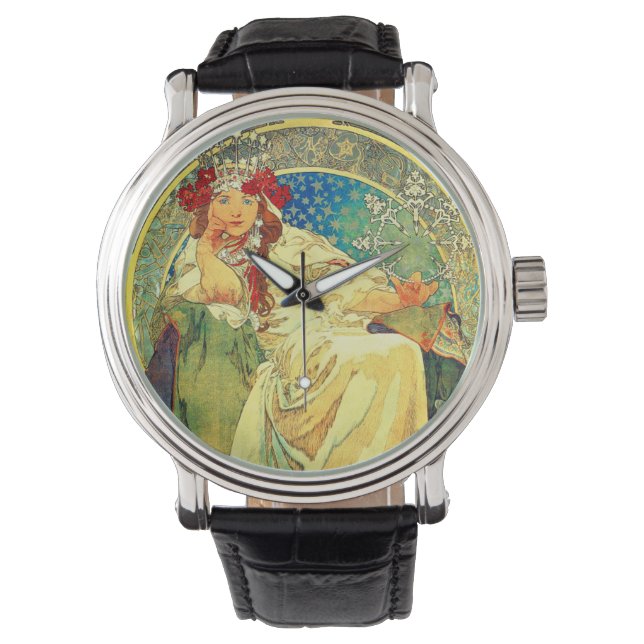Alphonse Mucha Art nouveau Princess Hyacinth Armbandsur (Framsida)