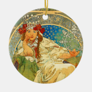 Alphonse Mucha Art nouveau Princess Hyacinth Julgransprydnad Keramik