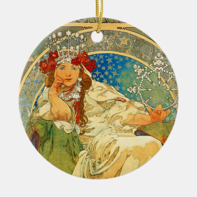 Alphonse Mucha Art nouveau Princess Hyacinth Julgransprydnad Keramik (Framsidan)