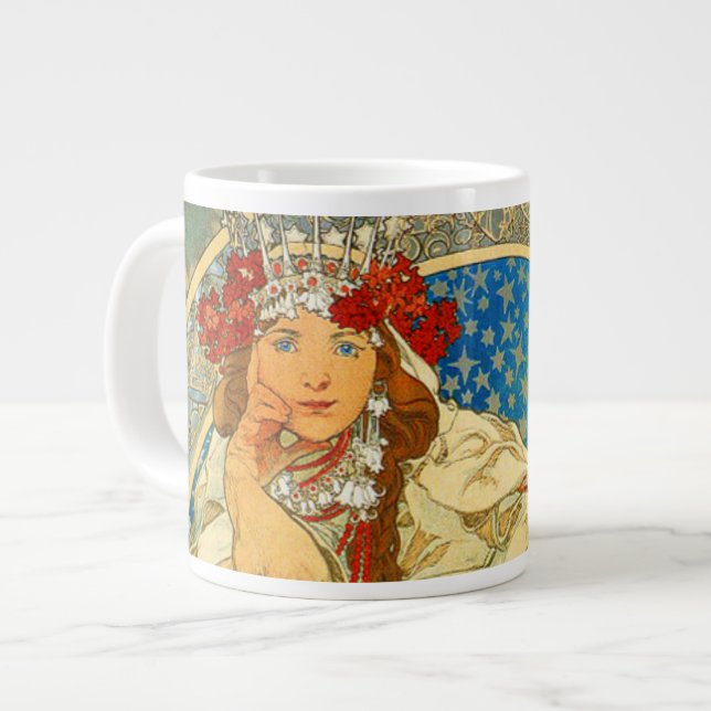 Alphonse Mucha Art nouveau Princess Hyacinth Jumbo Mugg (Framsida vänster)