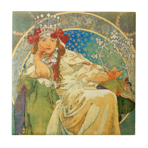 Alphonse Mucha Art nouveau Princess Hyacinth Kakelplatta