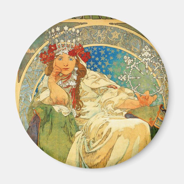 Alphonse Mucha Art nouveau Princess Hyacinth Magnet (Framsidan)