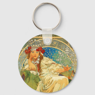 Alphonse Mucha Art nouveau Princess Hyacinth Nyckelring