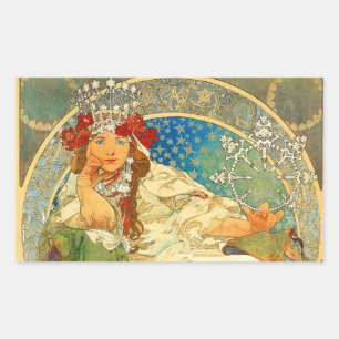 Alphonse Mucha Art nouveau Princess Hyacinth Rektangulärt Klistermärke
