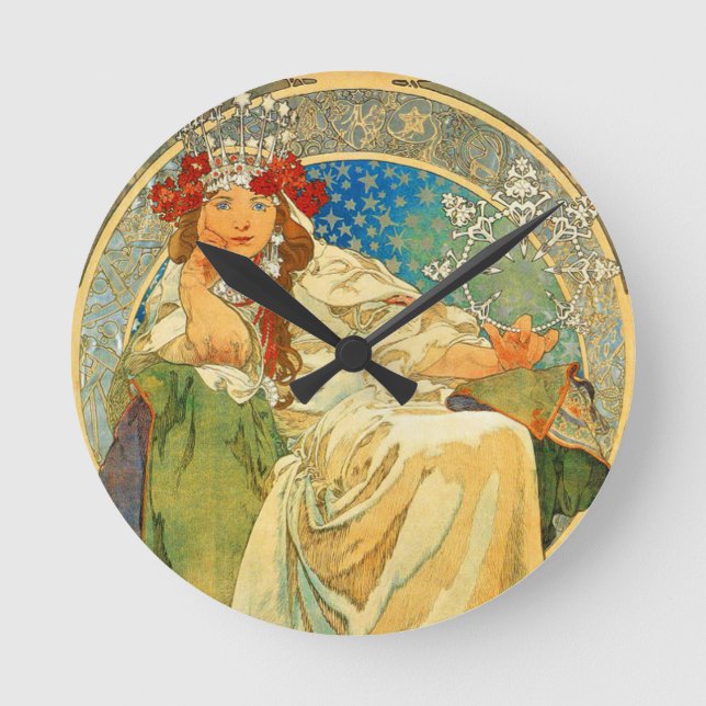 Alphonse Mucha Art nouveau Princess Hyacinth Rund Klocka (Framsida)