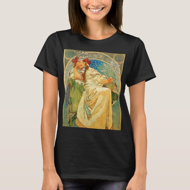 Alphonse Mucha Art nouveau Princess Hyacinth T Shirt (Framsida)