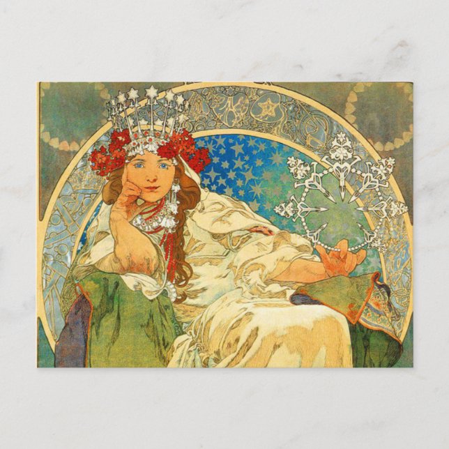 Alphonse Mucha Art nouveau Princess Hyacinth Vykort (Framsida)