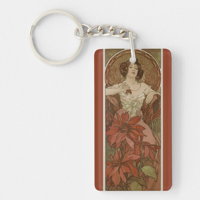 Alphonse Mucha Art Nouveau Rubinfärgad Vintage Blo (Framsidan)
