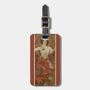 Alphonse Mucha Art Nouveau Rubinfärgad Vintage Blo Bagagebricka