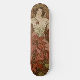 Alphonse Mucha Art Nouveau Rubinfärgad Vintage Blo Mini Skateboard Bräda 18,5 Cm