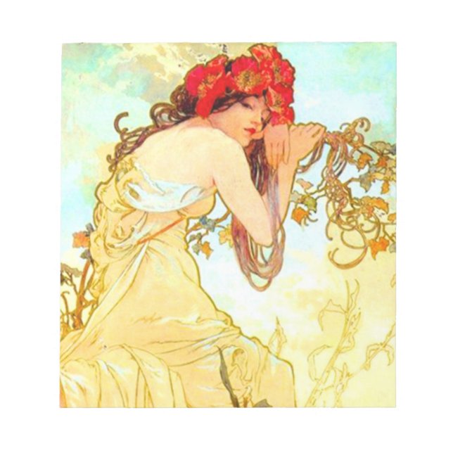 Alphonse Mucha Art nouveau Summer Anteckningsblock (Framsida)
