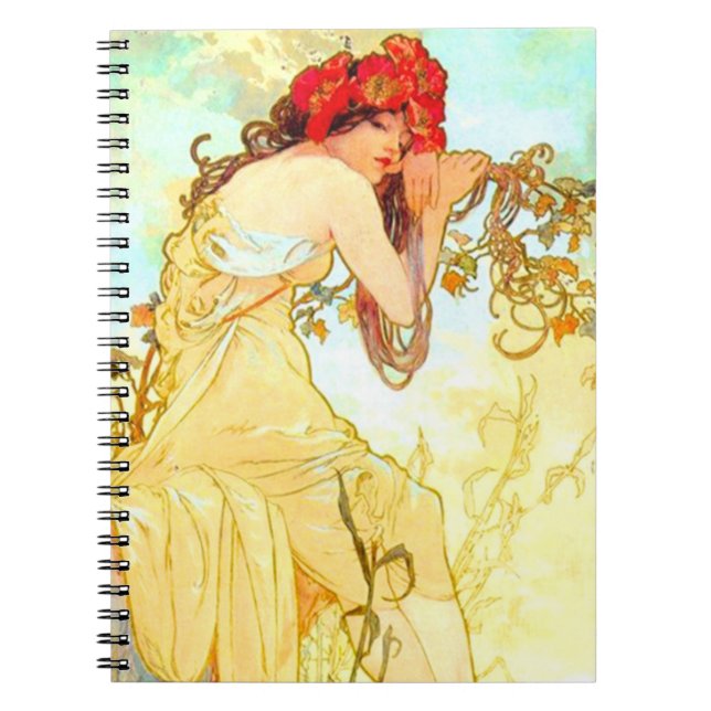Alphonse Mucha Art nouveau Summer Anteckningsbok (Framsidan)