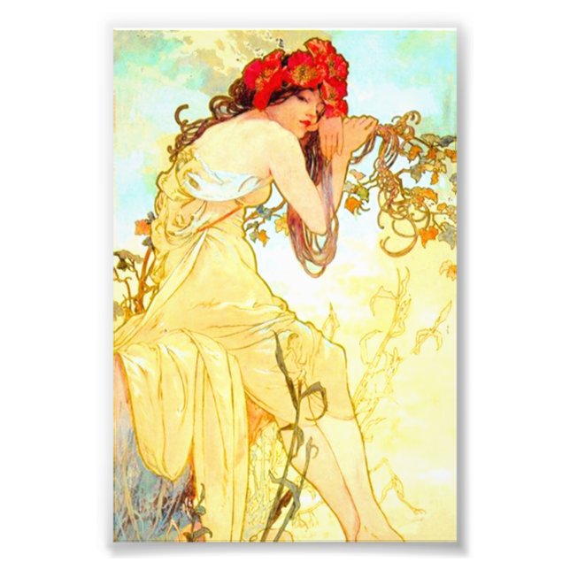 Alphonse Mucha Art nouveau Summer Fototryck (Framsidan)