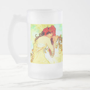 Alphonse Mucha Art nouveau Summer Frostat Ölglas