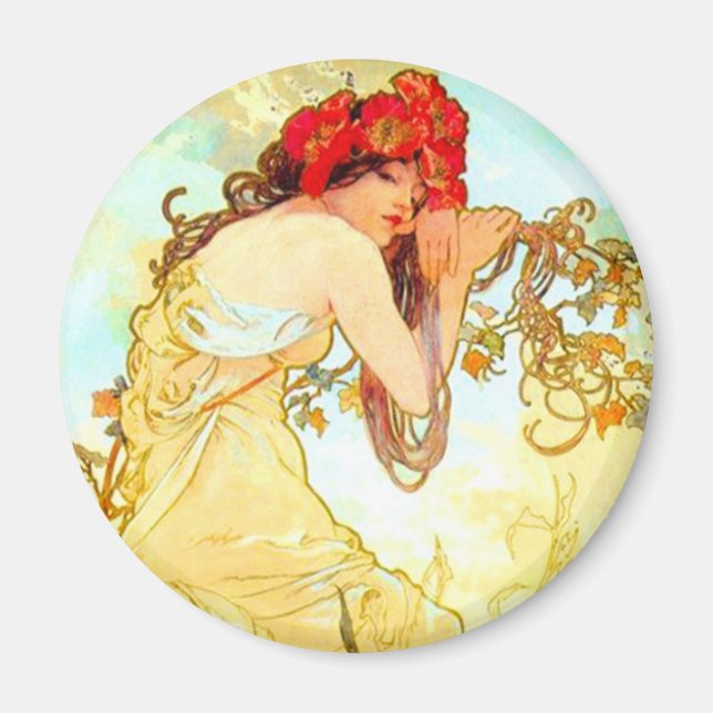 Alphonse Mucha Art nouveau Summer Magnet (Framsidan)