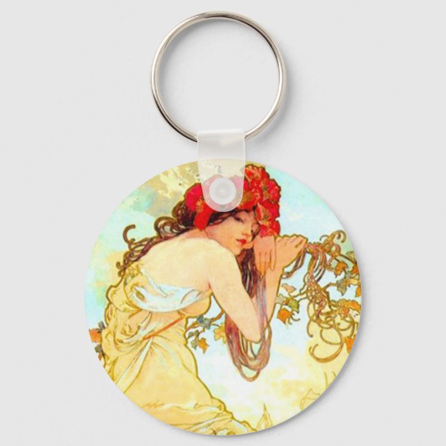 Alphonse Mucha Art nouveau Summer Nyckelring (Framsida)