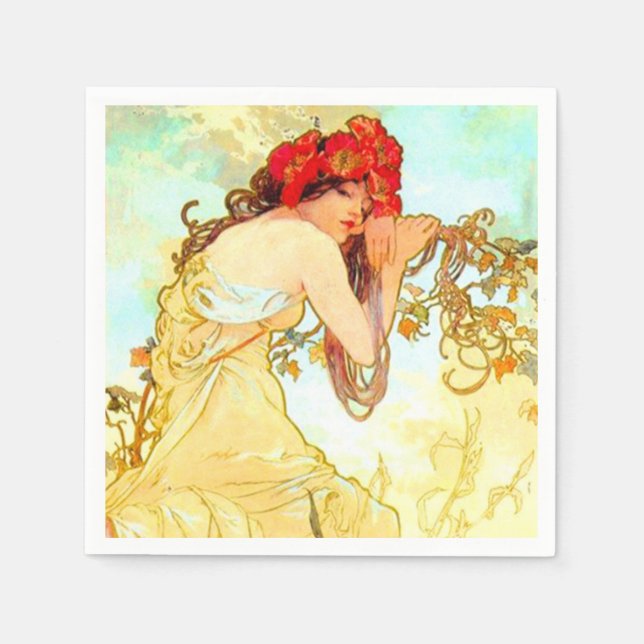Alphonse Mucha Art nouveau Summer Pappersservett (Framsidan)