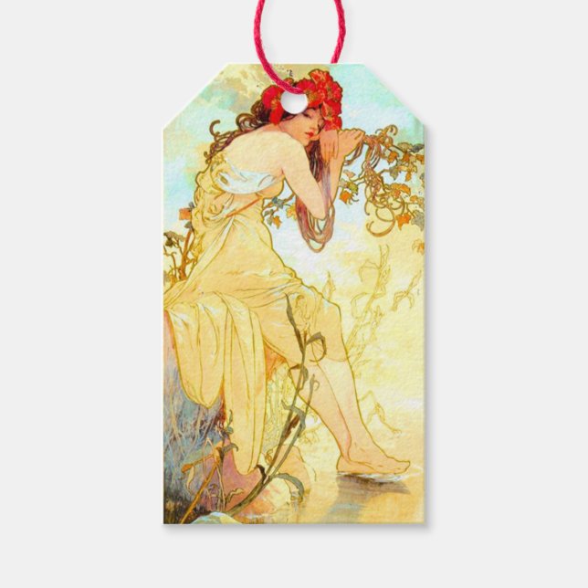 Alphonse Mucha Art nouveau Summer Presentetikett (Framsidan)
