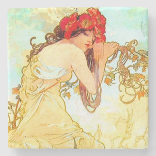 Alphonse Mucha Art nouveau Summer Stenunderlägg (Framsidan)