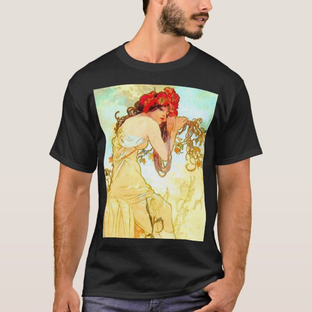 Alphonse Mucha Art nouveau Summer T Shirt (Framsida)
