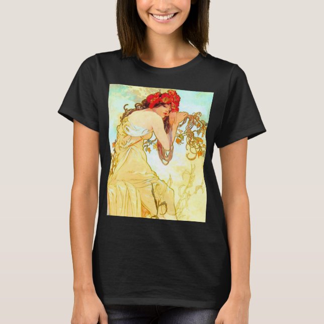 Alphonse Mucha Art nouveau Summer T Shirt (Framsida)