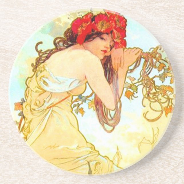 Alphonse Mucha Art nouveau Summer Underlägg (Framsidan)