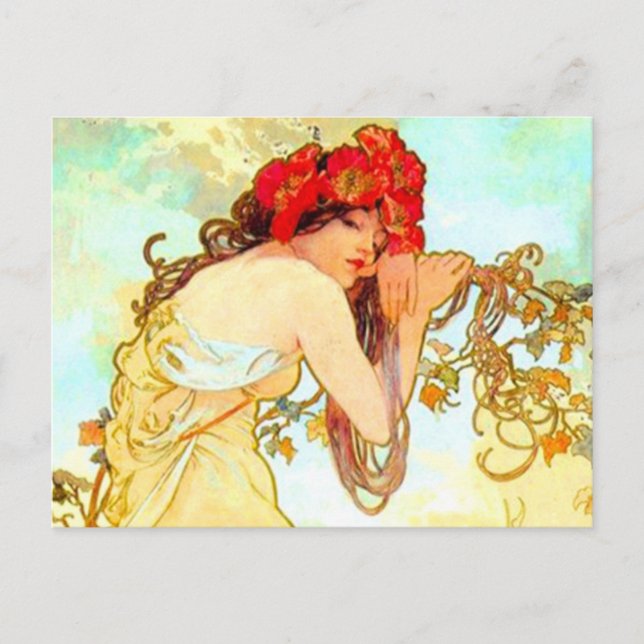 Alphonse Mucha Art nouveau Summer Vykort (Framsida)
