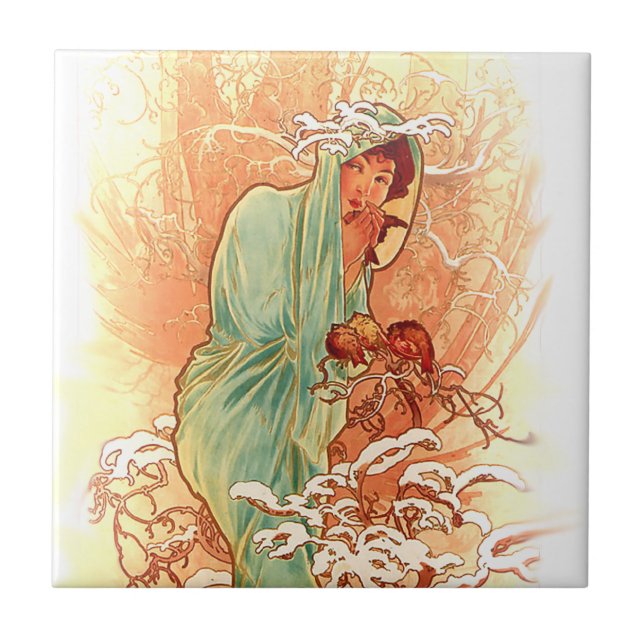 Alphonse Mucha Art nouveau Tiles Kakelplatta (Framsidan)