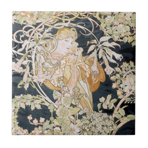 Alphonse Mucha Art nouveau Tiles Kakelplatta
