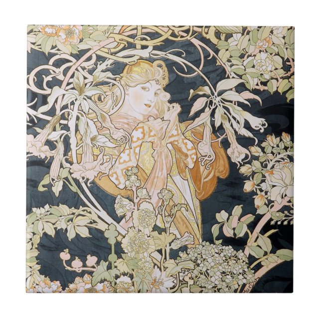 Alphonse Mucha Art nouveau Tiles Kakelplatta (Framsidan)