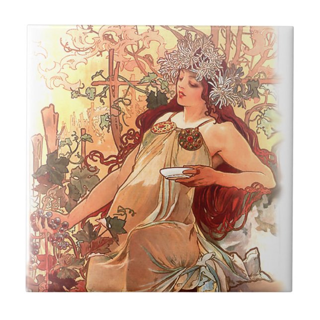 Alphonse Mucha Art nouveau Tiles Kakelplatta (Framsidan)