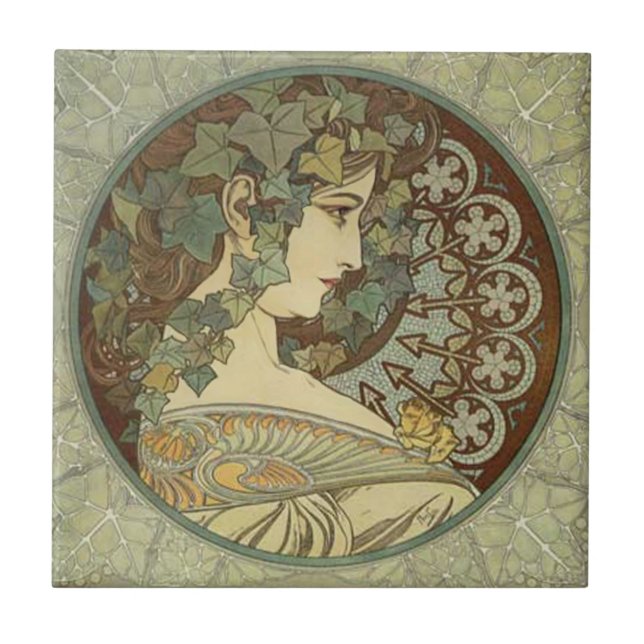 Alphonse Mucha Art nouveau Tiles Kakelplatta (Framsidan)