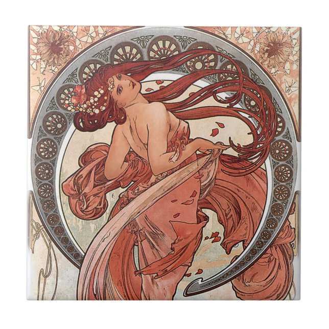 Alphonse Mucha Art nouveau Tiles Kakelplatta (Framsidan)