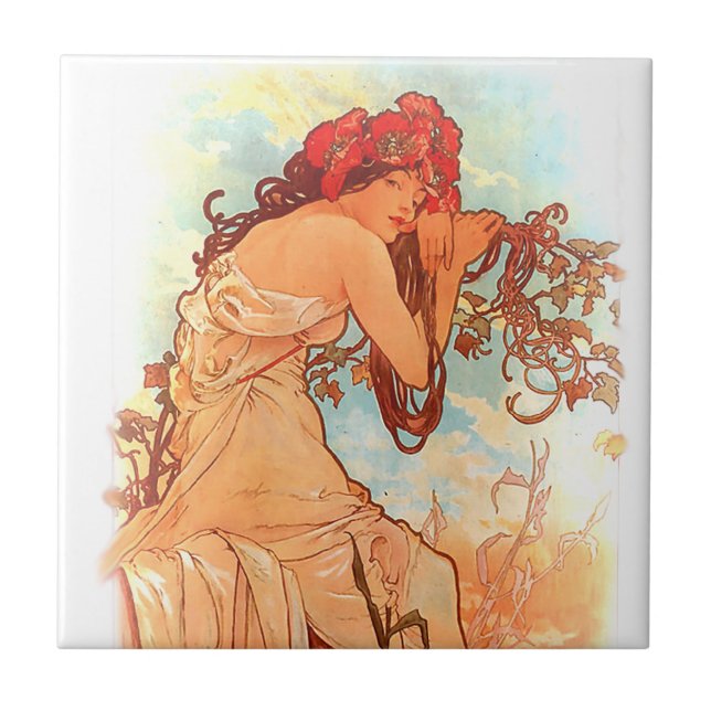 Alphonse Mucha Art nouveau Tiles Kakelplatta (Framsidan)