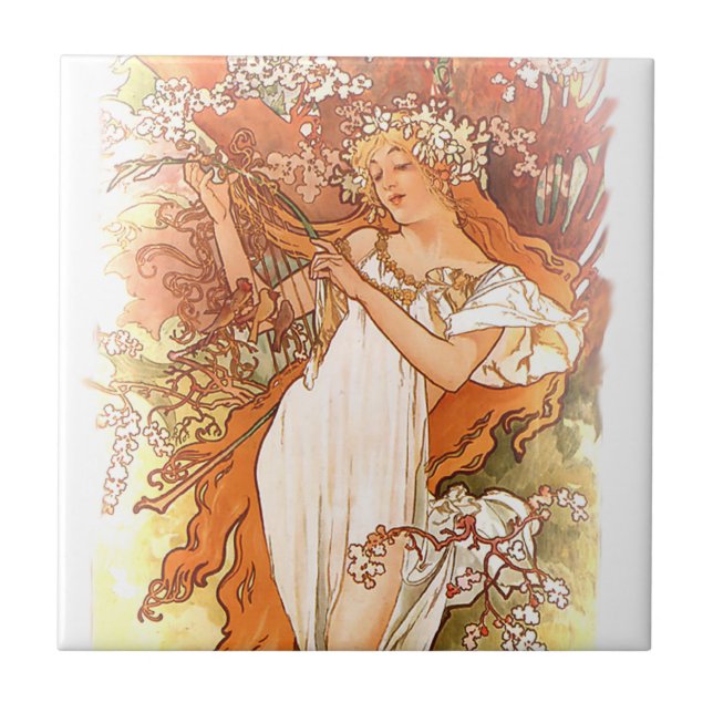 Alphonse Mucha Art nouveau Tiles Kakelplatta (Framsidan)