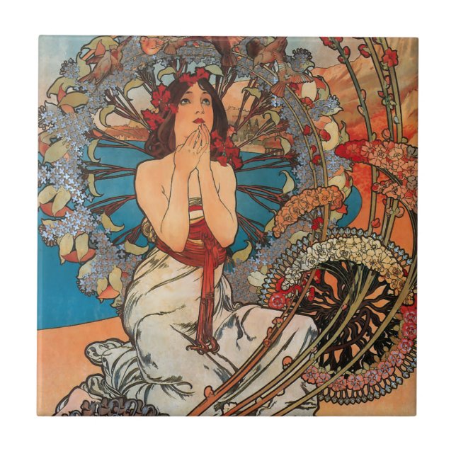 Alphonse Mucha Art nouveau Tiles Kakelplatta (Framsidan)