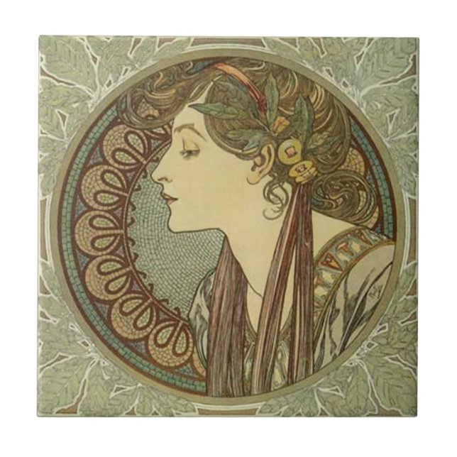 Alphonse Mucha Art nouveau Tiles Kakelplatta (Framsidan)