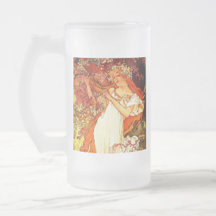 Alphonse Mucha Art nouveau Vår Frostat Ölglas